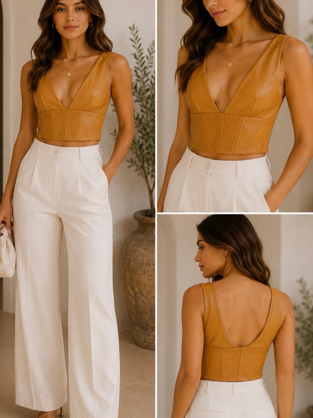 Zara Camel Vegan Leather Cropped Tank